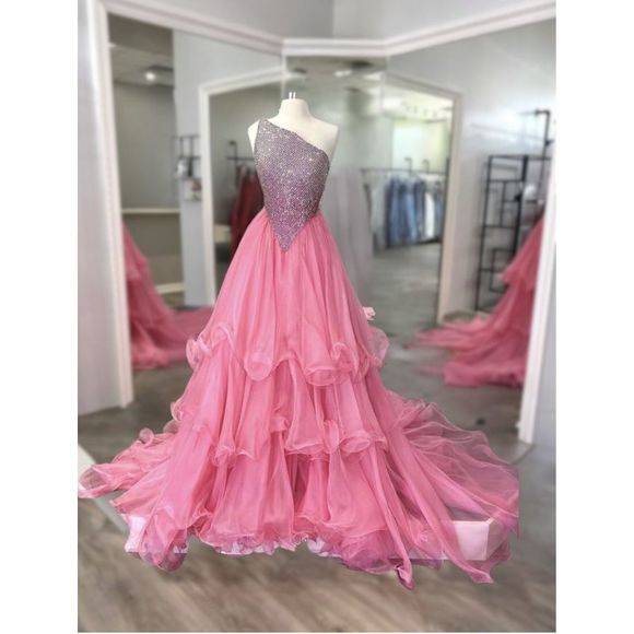 Sau Lee Kendall Pink Fringe Sleeveless Plunging Midi Dress Size